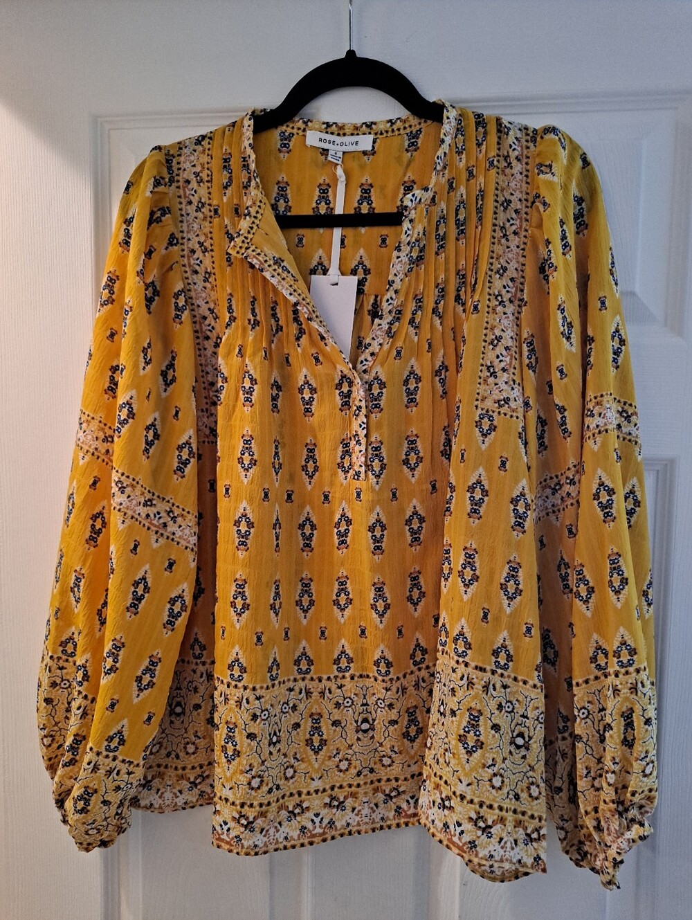 Rose & Olive Yellow Printed Boho Peasant Blouse